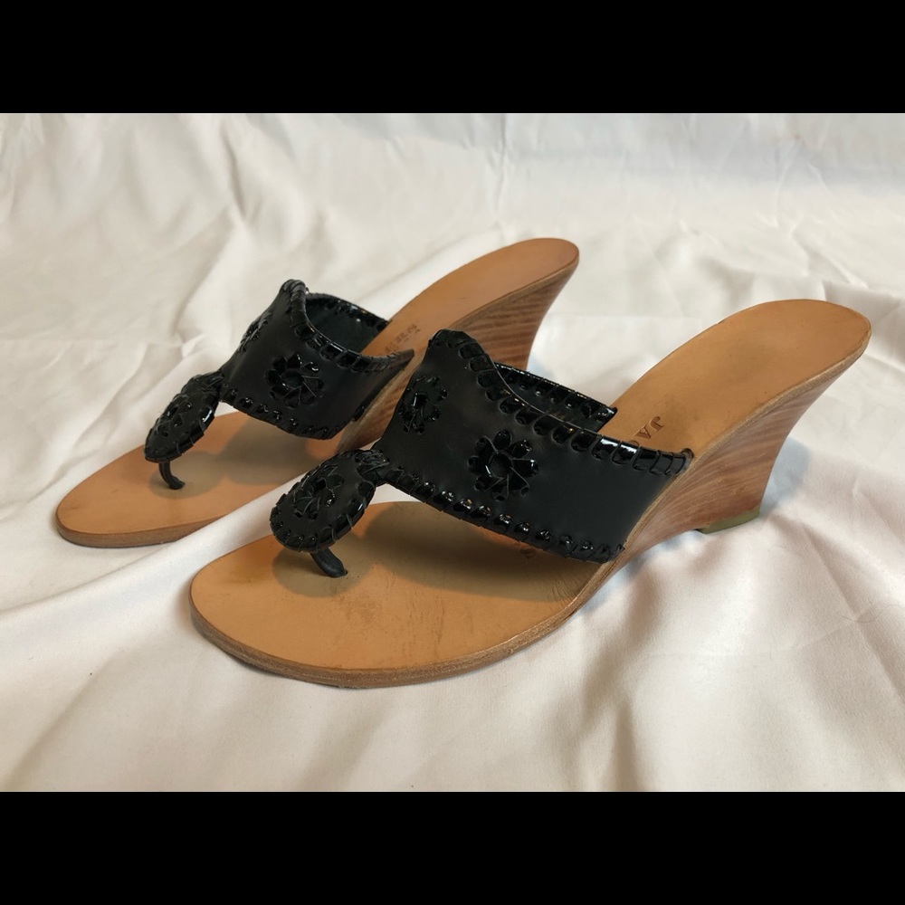 SOLD Jack Rogers Navajo Wedge Black Sandals Size 7